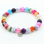 Pierres et Min&eacute;raux. Bracelet Perles Agate craquel&eacute; Fuchsia multicolore 8 mm. Fabriqu&eacute; en France. Taille personnalisable. puhas