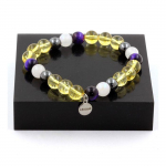 Pierres et Min&eacute;raux. Bracelet Perles Oeil de Tigre violet + Citrine + Pierre de lune + Fabriqu&eacute; en France. valge