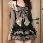 Magus Lolita Paelad Ruffled Kampsun+ Seksikas Kitsas Seljatu Vest Topid+ K&otilde;rge V&ouml;&ouml;koht Kortsutatud Seelikud Varajase S&uuml;gise Kolmeosalised Komplektid XL must