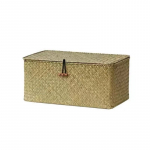 Merevetikast valmistatud korv kaanega K&auml;sit&ouml;&ouml;na kootud hoiukorv Viimistluskarp Garderoobi korraldaja Mitmesuguste asjade Vannituba Kosmeetika R&auml;tikute hoidja S 23x13x8cm roheline
