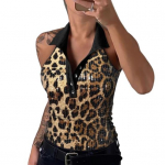 Naiste vest rev&auml;&auml;riga V-kaelusega varrukateta &otilde;lalt avatud topid s&auml;ravate litritega maikad p&uuml;hadeks pidudeks klubidesse S leopard