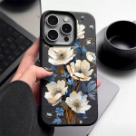 Sinise lille mustriga nahast tekstuuriga telefonikate iPhone 16 Pro 15 14 13 12 Pro Max jaoks, p&otilde;rutuskindel, matt, &otilde;huke, &uuml;hev&auml;rviline, TPU pehme kukkumisvastane kate iPhone 16 must