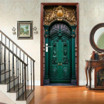 Vaskroheline kuldse uksekleebisega tapeet PVC maastik kodukaunistus m&ouml;&ouml;bel vin&uuml;&uuml;lkile veekindel seinakleebis magamistoa ukse dekoratiivkile 90x200cm