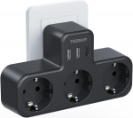 Tessan 3 pistikupesaga seina toitejuhe, kolm &uuml;hes elektrijuhtmestik, kodu- ja kontoritelefoni ja s&uuml;learvutiga &uuml;hilduv toitejuhe 3 Outlets 1Type C 2 USB A must
