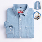 Denim taskuga s&auml;rk Klassikaline puuvillane Pikkade varrukatega Moodne tikitud Mugavad riided 4XL