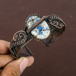 K2 Jasper Handmade Copper Wire Wrap Bangle Adjustable i7w41