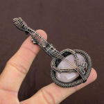 Rose Quartz Handmade Copper Wire Wrap Guitar Pendant 3.1 b4l37