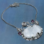 Rainbow Moonstone,Amethyst Handmade 925 Sterling Silver Necklace 18 j9e38
