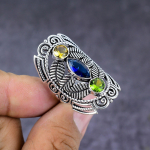 Blue Topaz, Peridot Handmade 925 Sterling Silver Gift Jewelry Ring Size 10 g8y84