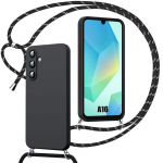 Coque pour Samsung Galaxy A16 5G/4G, Protection Souple Antichoc Silicone avec Cordon - Noir