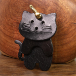 Handmade Genuine Leather Cat Keychain -Cute Animal Design Durable cowhide Key Ring for Bag Purse Gift must