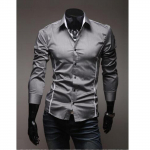 Men's youth fashion casual solid color Lapel long sleeve Slim Fit Shirt L