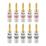 Nakamichi Banaanipistikud 24K kullatud K&otilde;larikaabli &Uuml;hendused Alumiiniumist Metallkorpus M&otilde;&otilde;tmed 4mm T&uuml;kki Banaan 12AWG-18AWG (10 (5 paari), Pistikud) white