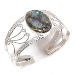 Natural Labradorite Gemstone 925 Sterling Silver Cuff Bangle Adjustable d2i01