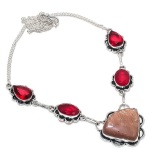 Natural Sunsheen Obsidian, Garnet 925 Sterling Silver Jewelry Necklace 18 i8y93