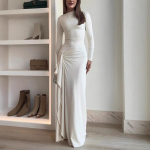 Elegantne kleit naistele S&uuml;gis ja talv Uus Pikkade varrukatega Slim Fit seelik Moekad vabaaja paeltega elastsed kleidid Naiselik XL