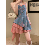 Naiste Harajuku Irregular Patchwork Denim Kleit Suvised Camisole Minikleidid S