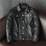 Uus meeste ehtsast nahast jakk Slim Fit veisenahast Denim Bikerjakk Vabaaja &auml;ri l&uuml;hike mantel S must