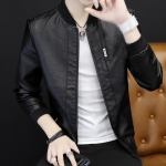 Meeste nahktagi Meeste kevad- ja s&uuml;gisene Korea versioon Slim Fit Trend N&auml;gus pesapallikrae, Locomotive Pu-nahkjakk, meeste 4XL must