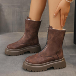 Platvormil karvased pahkluuni lumesaapad Talvised soojad pl&uuml;&uuml;sist Chelsea nahast kingad Naistele 2025 Trend Gooti vabaajajalatsid Mood paks tald Botas Mujer 35 beige
