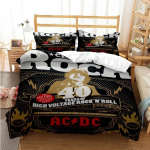 3D Prindiga Mood AC_DC Rockb&auml;nd Voodipesukomplekt AC-DC B&auml;ndi Mustriga Tekikott Padjap&uuml;&uuml;ridega &Uuml;heinimesevoodi T&auml;issuuruses Kuninganna Kuningas AU Single(140x210cm)