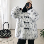 Moodne naiste karusnaha imitatsioon t&auml;navastiilis pikkade varrukatega mantel XXXXXXXXXL must valge v&auml;rv