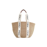 Chloe Woody suur mahutavusega logoga satiinpaelaga kootud naturaalkiud korv-kott ostukott naiste kandekotid valge beež CHC22-SS380G55-101 Basic Set (Bag+Dust Bag)