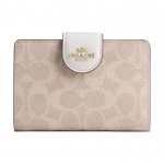 Coach Corner Zip Signature 13 Br&auml;ndi logo Kl&otilde;pskinnitusega Kaetud l&otilde;uendist Rahakott Naiste rahakott Liivakivi Kriit CW786-IMXDM Gift Box Set (Basic Set+Yellow Box)