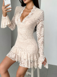 Kevadine Pits S&uuml;gava V-kaelusega Kahekihiline Volangidega Kitsas Bodycon Kleit K&uuml;ps Stiil Prantsuse Retro Patchwork Kitsas Seksikas Elegantne Naiste Maksikleit S aprikoosi