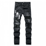 Trendikad Noorte Mustad Kitsad Teksap&uuml;ksid Kulutatud Rebitud Patchwork Elastikud Meeste Denim P&uuml;ksid Stiil 3529 29