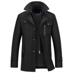 S&uuml;gise ja talve villane mantel Meeste mood Keskealise topeltkrae villane mantel Mantel 2XL black