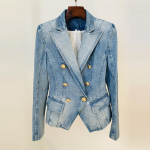 Naiste Kitsa L&otilde;ikega Kahe Rinnaga L&otilde;vinuppudega Denim-blazer S denim sinine v&auml;rv