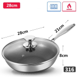 28 30 cm Wokipann H&uuml;briid mittekleepuv praepann klauskaanega mittetoksiline 316 roostevabast terasest saut&eacute; pann s&uuml;gav wokipann JT559 gray