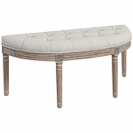 Poolkuu Voodiotsa Pink Louis XVI Stiilis Nikerdustega T&auml;ispuidust Konstruktsioon Istmepind Kreemjas Linasest V&auml;limusega Kangas 110 x 44 x 49 cm
