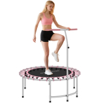 40 Fitness trampoliin, Mini rebounder trampoliin t&auml;iskasvanutele 5-tasemeliselt reguleeritava k&auml;epidemega, Siseruumide treeningu bungee rebounder, Maksimaalne koormus 100 kg, Roosa 102 x 102 x 132 cm roosa