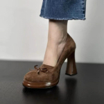 Naiste kingad Retro k&otilde;rged kontsad Libliks&otilde;lm Ruudukujuline konts Kunstnahast seemisnahk T&ouml;&ouml;le elegantne 6-8cm Pumbad Tacones Para Mujer 2026 36