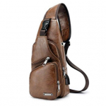 Meeste &otilde;lakott Laadimine Nahast Liikumine USB Rinnakott Sport PU Matka Sling Sling kott