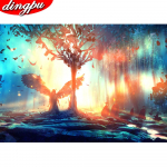 DINGPU teemantmaali 5D maja t&auml;is &uuml;mmargune teemantkunst tikandid mosaiik kodukaunistamise kingitus 20X30CM