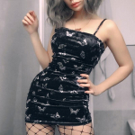 Harajuku must kleit Naiste gooti spagetirihm seljata &otilde;lgadeta kleidid Naiste mood, vabaajaprinteriga Seksikas kleit S must