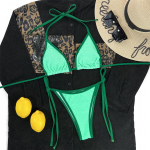 Uus kortsus kortsus splaising bikiinid naiste ujumistrikoo Naiste ujumisriided Kaheosaline bikiinikomplekt, polsterdatud supluskost&uuml;&uuml;m, ujumine S roheline