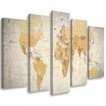 Viieosalise pildiga l&otilde;uendiprint World Map Brown 100x70 beež