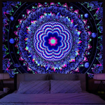 Blacklight Mandala gobel&auml;&auml;n Boheemian Hipi toa sisustus Esteetiline UV-reaktiivne jooga meditatsioon seinavaip magamistoa jaoks 95x73cm