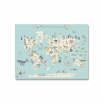 Loomade maailma kaart Multikas l&otilde;uendimaaling Lasteaia seinakunst Plakatitr&uuml;kk lastele Magamistoa Skandinaavia pildid Lastetoa sisustus Ilma raamita 21*30cm