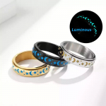 Fashion Luminous Moon Star 316L Titaanist Terasest Fidget &auml;revusr&otilde;ngas Meestele K&otilde;rgpoleeritud metallist P&ouml;&ouml;ratav Virnastatav Spinner Ring 5 must