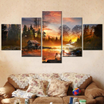 Loodus J&otilde;gi Hirv P&auml;ikeseloojang Maastik 5 tk Seinakunsti L&otilde;uend Plakat Pildid Maalid Kodu Dekor Elutoa Kaunistus 40x60cm*2 40x80cm*2 40x100cm*1 brown