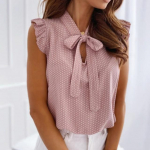 Naiste suvised elegantsed volangid Varrukateta Polka Pot Lace Up Lips Bow Pluusid ja s&auml;rgid Juhuslikud Oversize Topid Seksikas pullover tuunika XXL sinine