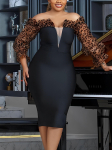 AOMEI k&uuml;lmade &otilde;lgade kleidid naistele Leopard See Through Sleeve V kaelaga Empire pakett Hip Midi komplektid Klubipidu &Otilde;htune &uuml;ritus Vestidos S must