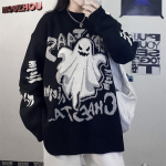 Gooti vintage kampsun Harajuku tumedas stiilis &uuml;li&otilde;pilaste kiri Devil tihenduspaarid lahtiselt kootud kampsun Korea trendikas t&auml;navar&otilde;ivaste topp S must