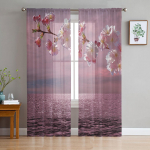 Cherry Blossom j&auml;rve veepind roosa lilleline t&uuml;ll l&auml;bipaistev aknakardinad elutuppa magamistuppa Voile organza kardinad kardinad W135 x H115cm x1