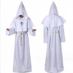 Mungar&uuml;&uuml; Keskaegne vend Munk Preester Kapuutsiga kuub Halloweeni tuunika Kapuutsiga vormiriietus mungakost&uuml;&uuml;m Cosplay kost&uuml;&uuml;m XL valge